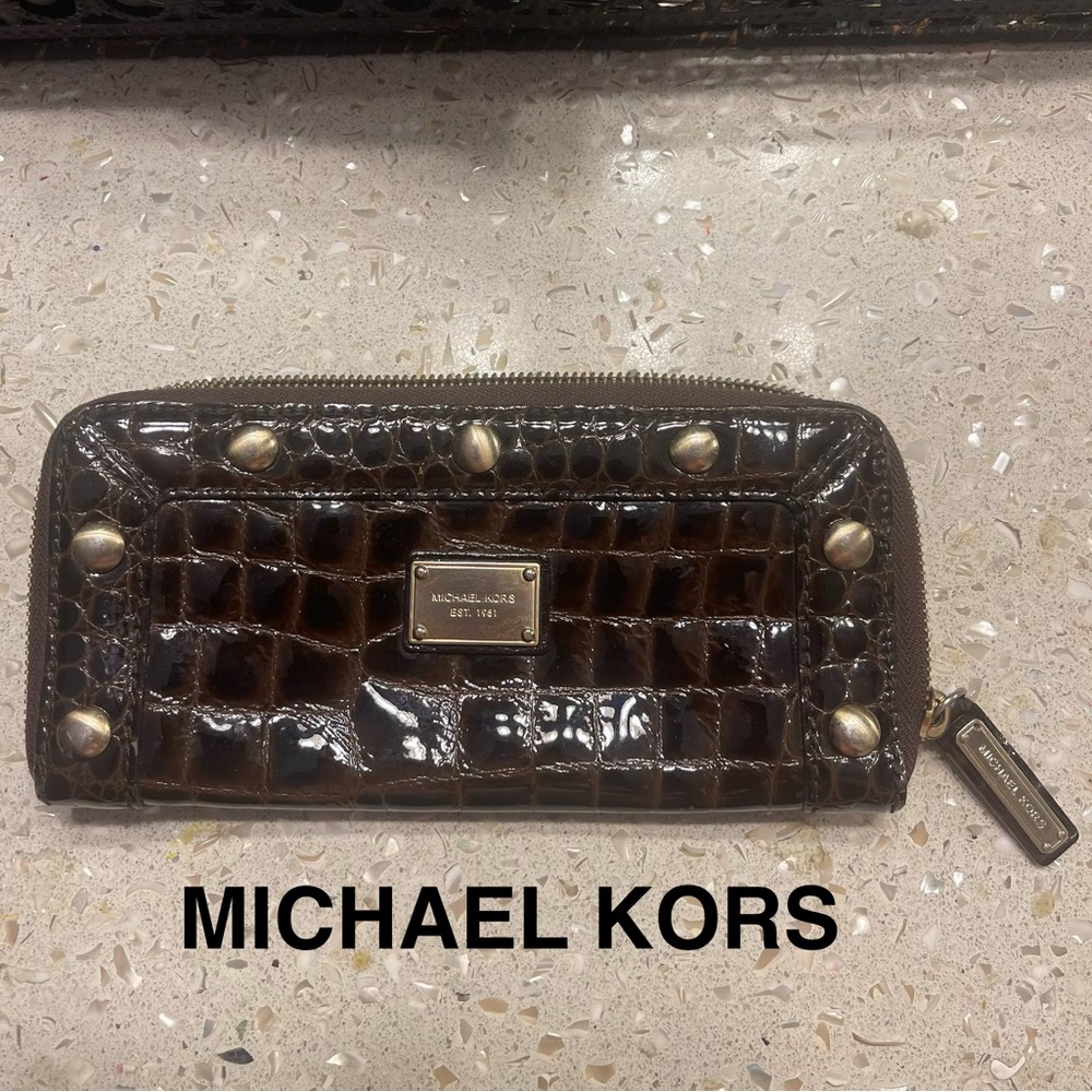 Michael Kors Croc Embossed Long Wallet Brown